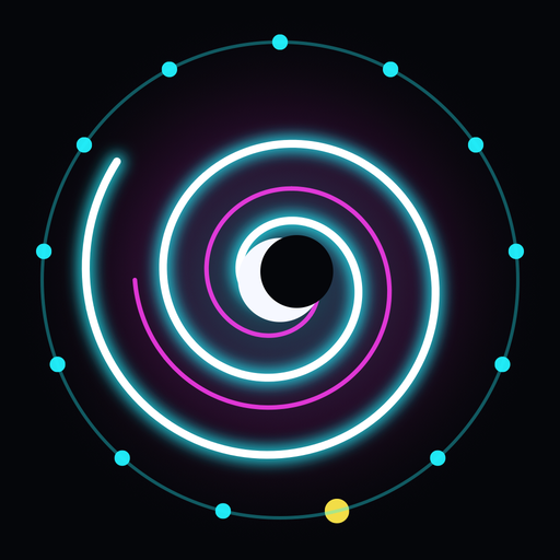 Ícone do 13 Luas: uma espiral neon ciano e magenta com uma lua no centro e treze pontos em volta